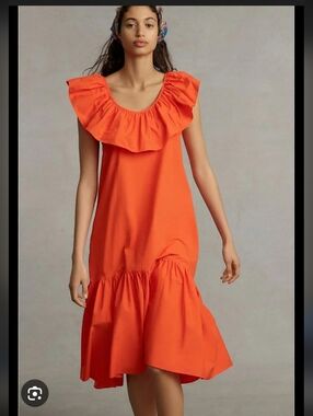 Whit Two Anthropologie Sz SP Red Cotton Flouncy Ruffle Tiered Loose Maxi Dress